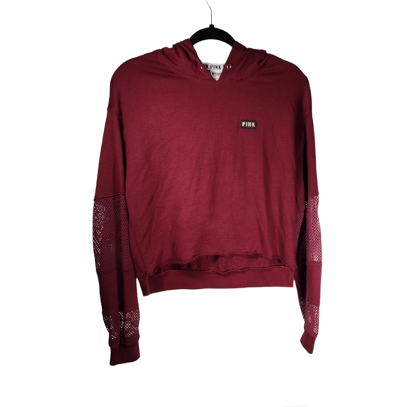 *PINK* Burgandy Oversized Crop Top With Long Sleeves - Picture 5 of 9